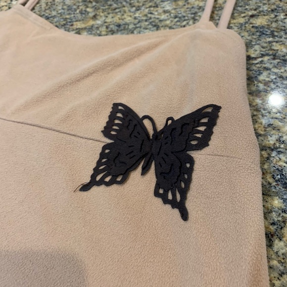 Y2K Asymmetrical Tank Top Butterfly Camel Color Size Large - Picture 2 of 8